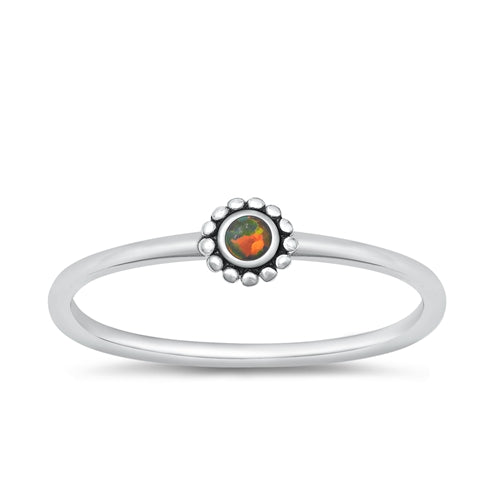 Sterling Silver Oxidized Round Black Lab Opal Ring Face Height-4.6mm
