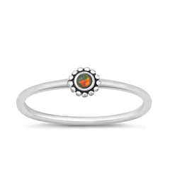 Sterling Silver Oxidized Round Black Lab Opal Ring Face Height-4.6mm