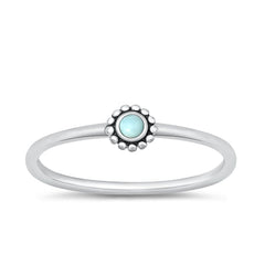 Sterling Silver Oxidized Round Genuine Larimar Stone Ring Face Height-4.6mm