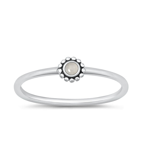 Sterling Silver Oxidized Round Moonstone Ring Face Height-4.6mm