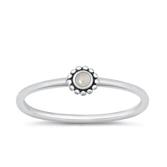 Sterling Silver Oxidized Round Moonstone Ring Face Height-4.6mm