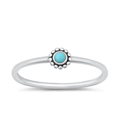 Sterling Silver Oxidized Round Genuine Turquoise Stone Ring Face Height-4.6mm