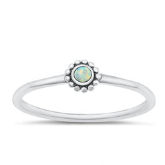 Sterling Silver Oxidized Bali Style White Lab Opal Ring