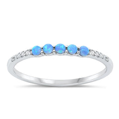 Sterling Silver Rhodium Plated Blue Lab Opal Ring-1.9mm