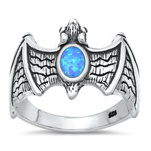 Load image into Gallery viewer, Sterling Silver Oxidized Blue Lab Opal Bat Ring Face Height-16mm