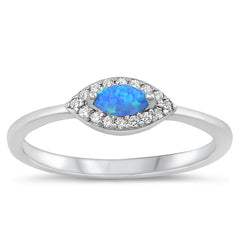 Sterling Silver Rhodium Plated Eye Blue Lab Opal and Clear CZ Ring