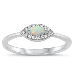Sterling Silver Rhodium Plated Eye White Lab Opal and Clear CZ Ring