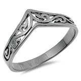Sterling Silver Black Rhodium Plated Curve Shaped Plain RingsAnd Face Height 8mm