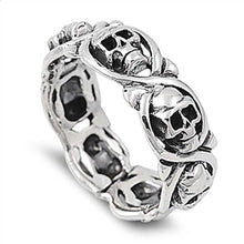 Load image into Gallery viewer, Sterling Silver Skulls Braided Design Band Ring with Face Height of 8MM