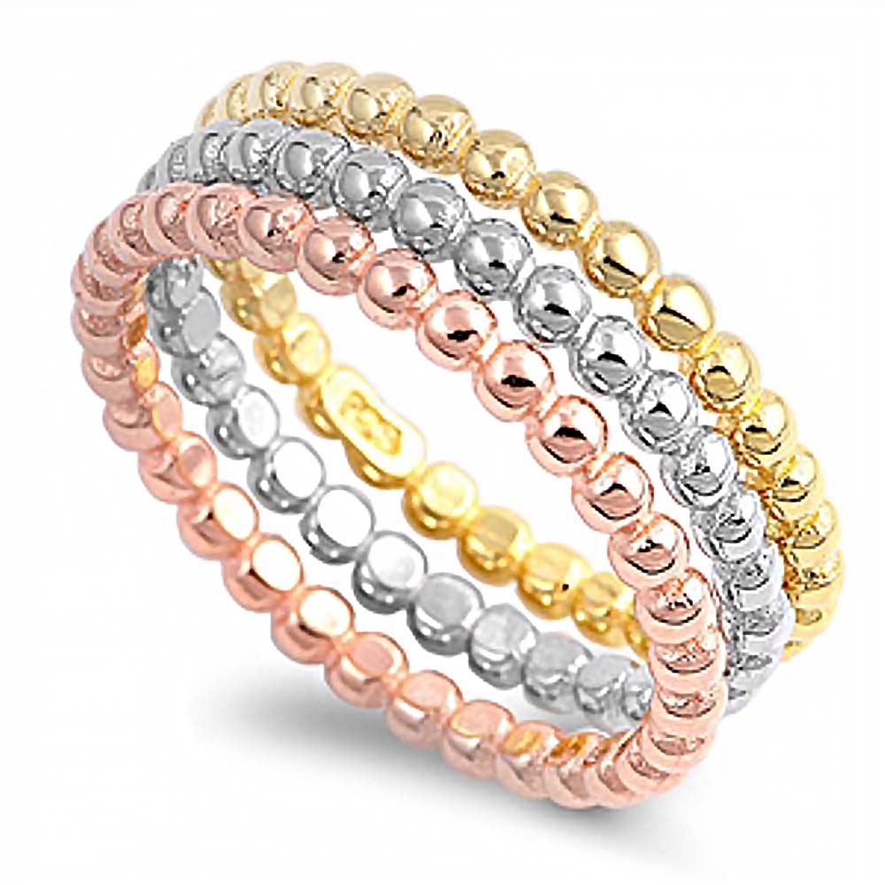Rose GoldAnd RhodiumAnd and Yellow Gold Plated Bead Stackable Rings with Ring Face Height of 6MM