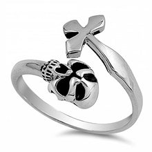 Load image into Gallery viewer, Sterling Silver Stylish Skull and Cross Ring with Face Height of 15MM
