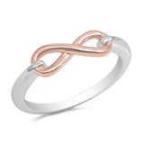 Sterling Silver Ring with Rose Gold Plated Infinity Design and Ring Face Height of 5MM