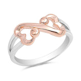 Sterling Silver Ring with Rose Gold Plated Heart Infinity Design and Ring Face Height of 9MM
