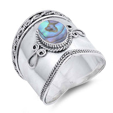 Load image into Gallery viewer, Sterling Silver Bali Design Ring With Abalone StoneAnd Face Height 19MM