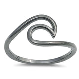 Sterling Silver Rhodium Plated Wave Shaped Plain RingsAnd Face Height 9mm