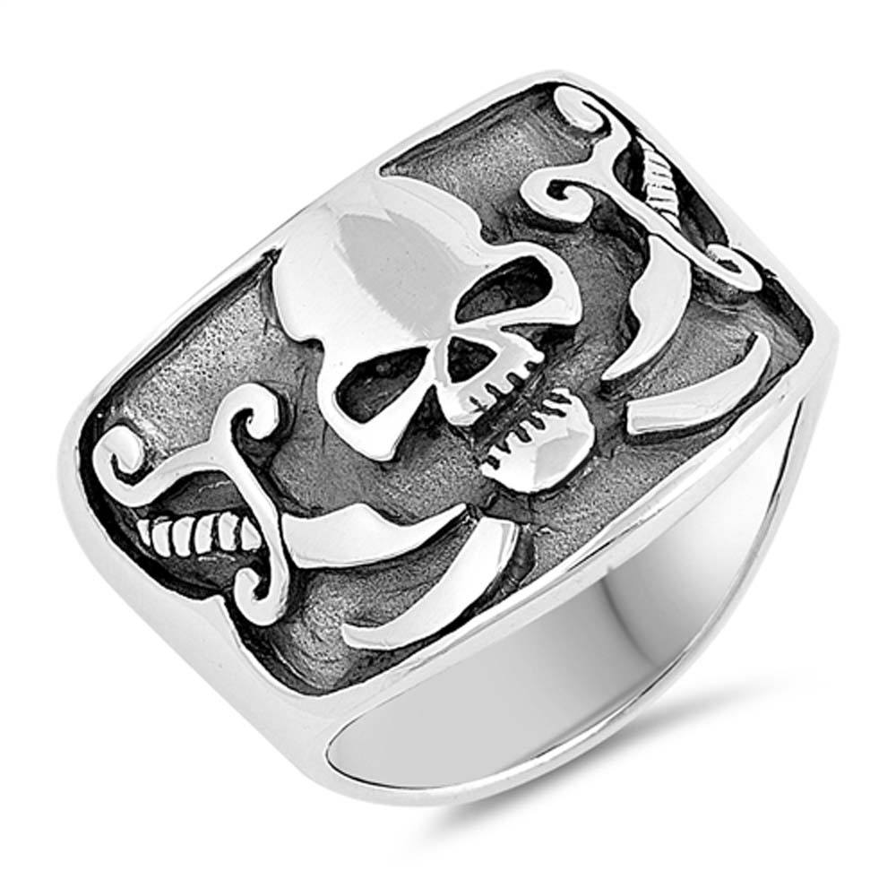Sterling Silver Oxidized Skull Shaped Plain RingsAnd Face Height 19mm