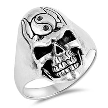 Load image into Gallery viewer, Sterling Silver Oxidized Skull And Yin Yang Shaped Plain RingsAnd Face Height 25mm