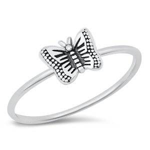 Sterling Silver Oxidized Butterfly Ring-6.2 mm