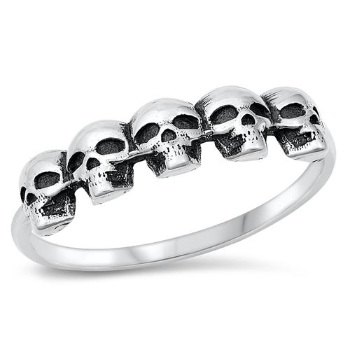 Sterling Silver Oxidized Skull Heads Ring