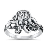 Sterling Silver Oxidized Octopus Ring-14.4mm