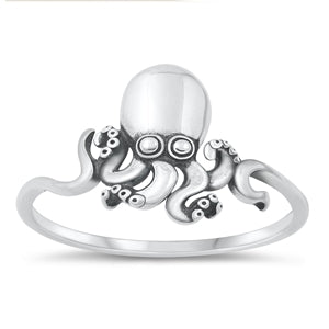 Sterling Silver Oxidized Octopus Ring-12mm