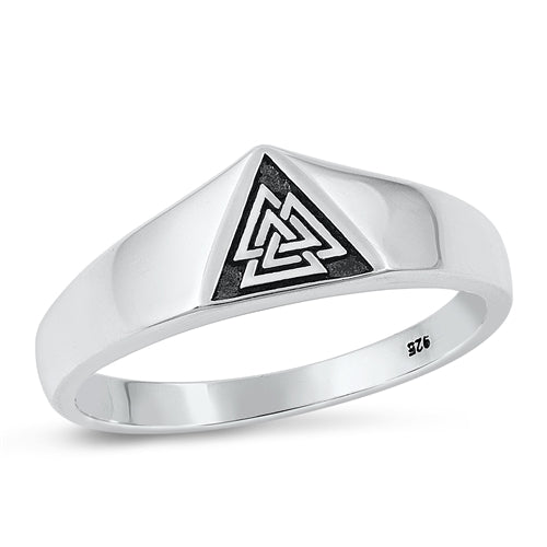 Sterling Silver Oxidized Valknut Plain Ring Face Height-7.5mm
