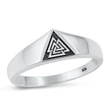 Sterling Silver Oxidized Valknut Plain Ring Face Height-7.5mm