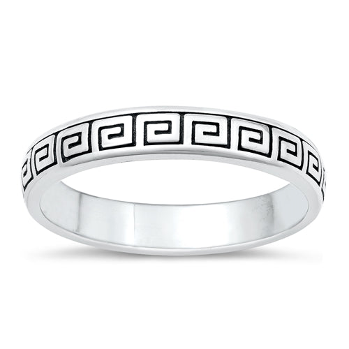 Sterling Silver Oxidized Aztec Design Ring Face Height-3.7mm
