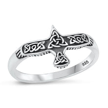 Load image into Gallery viewer, Sterling Silver Oxidized Celtic Bird Plain Ring Face Height-10.7mm