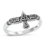 Sterling Silver Oxidized Celtic Bird Plain Ring Face Height-10.7mm