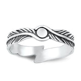 Sterling Silver Oxidized Feather Plain Ring Face Height-5.6mm