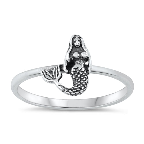 Sterling Silver Oxidized Mermaid Plain Ring Face Height-10.2mm