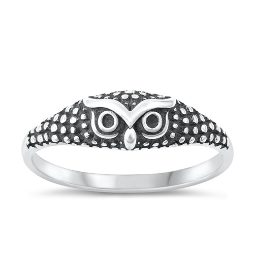 Sterling Silver Oxidized Owl Plain Ring Face Height-4.2mm