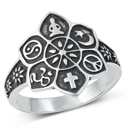 Sterling Silver Oxidized Symbols Plain Ring Face Height-19mm