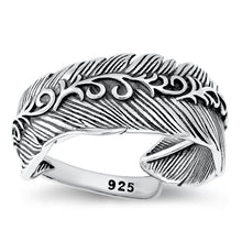 Load image into Gallery viewer, Sterling Silver Oxidized Feather Plain Ring Face Height-9.9mm