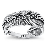 Sterling Silver Oxidized Feather Plain Ring Face Height-9.9mm