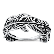 Load image into Gallery viewer, Sterling Silver Oxidized Feather Plain Ring Face Height-9.8mm
