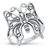 Sterling Silver Oxidized Butterfly Ring-23.6mm
