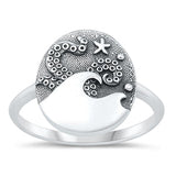 Sterling Silver Oxidized Ocean and Octopus Ring
