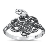 Sterling Silver Oxidized Snake Plain Ring Face Height-17.7mm