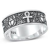 Sterling Silver Oxidized Ankh And Scarab Beetle Plain Ring Face Height-8mm