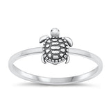 Sterling Silver Oxidized Turtle Plain Ring Face Height-8.2mm