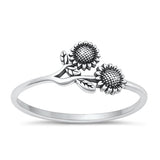 Sterling Silver Oxidized Sunflower Plain Ring Face Height-7.8mm