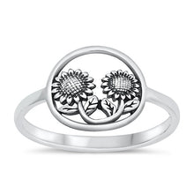 Load image into Gallery viewer, Sterling Silver Oxidized Round Sunflower Plain Ring Face Height-11.3mm