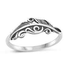 Load image into Gallery viewer, Sterling Silver Oxidized Feather Plain Ring Face Height-6.5mm