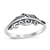 Sterling Silver Oxidized Feather Plain Ring Face Height-6.5mm