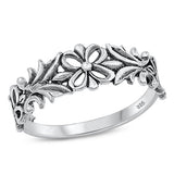Sterling Silver Oxidized Floral Plain Ring Face Height-7.2mm