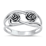Sterling Silver Oxidized Rose Plain Ring Face Height-9.1mm