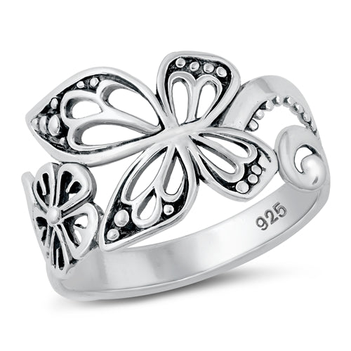 Sterling Silver Oxidized Butterfly Plain Ring Face Height-14.3mm