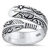 Sterling Silver Oxidized Feather Plain Ring Face Height-16.4mm